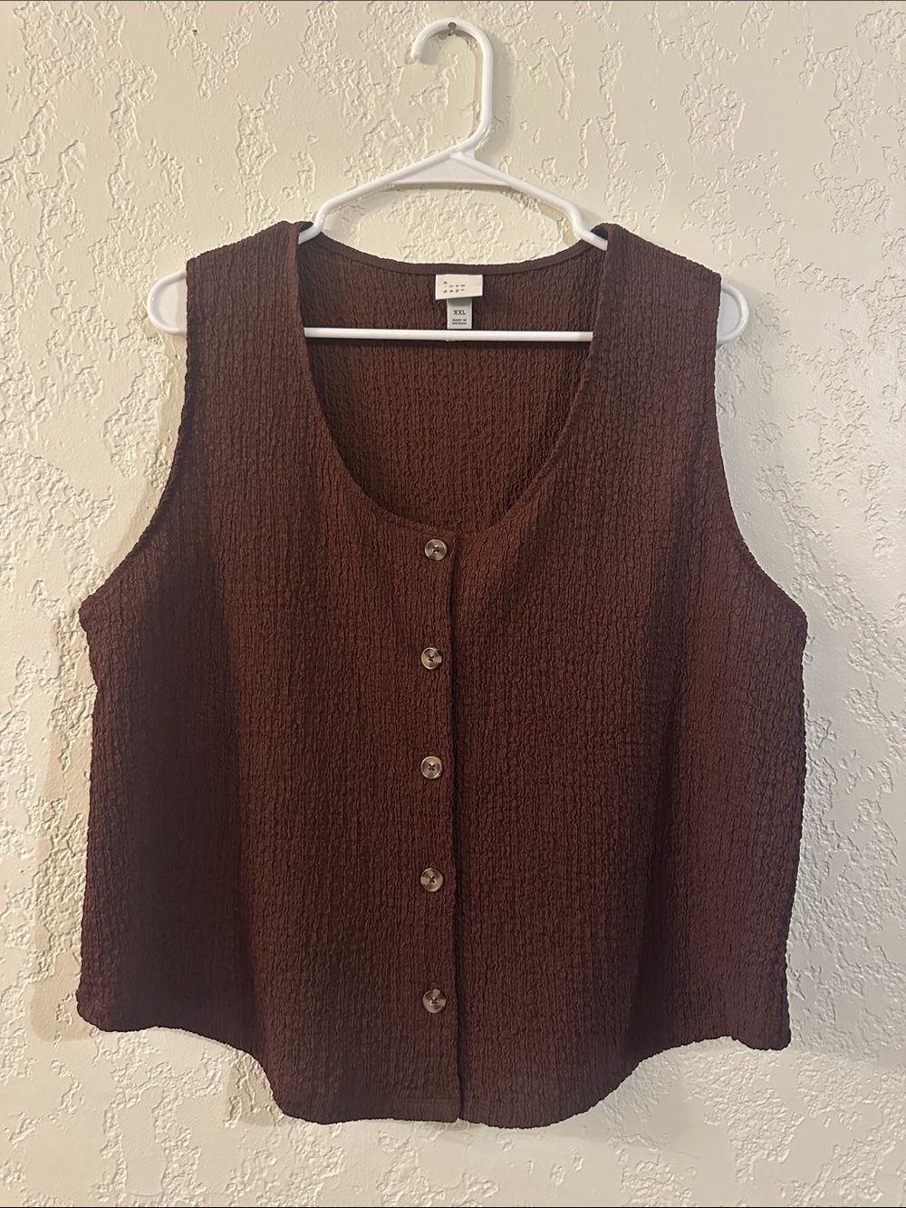 a new day Brown Textured Button-Front Women's Top